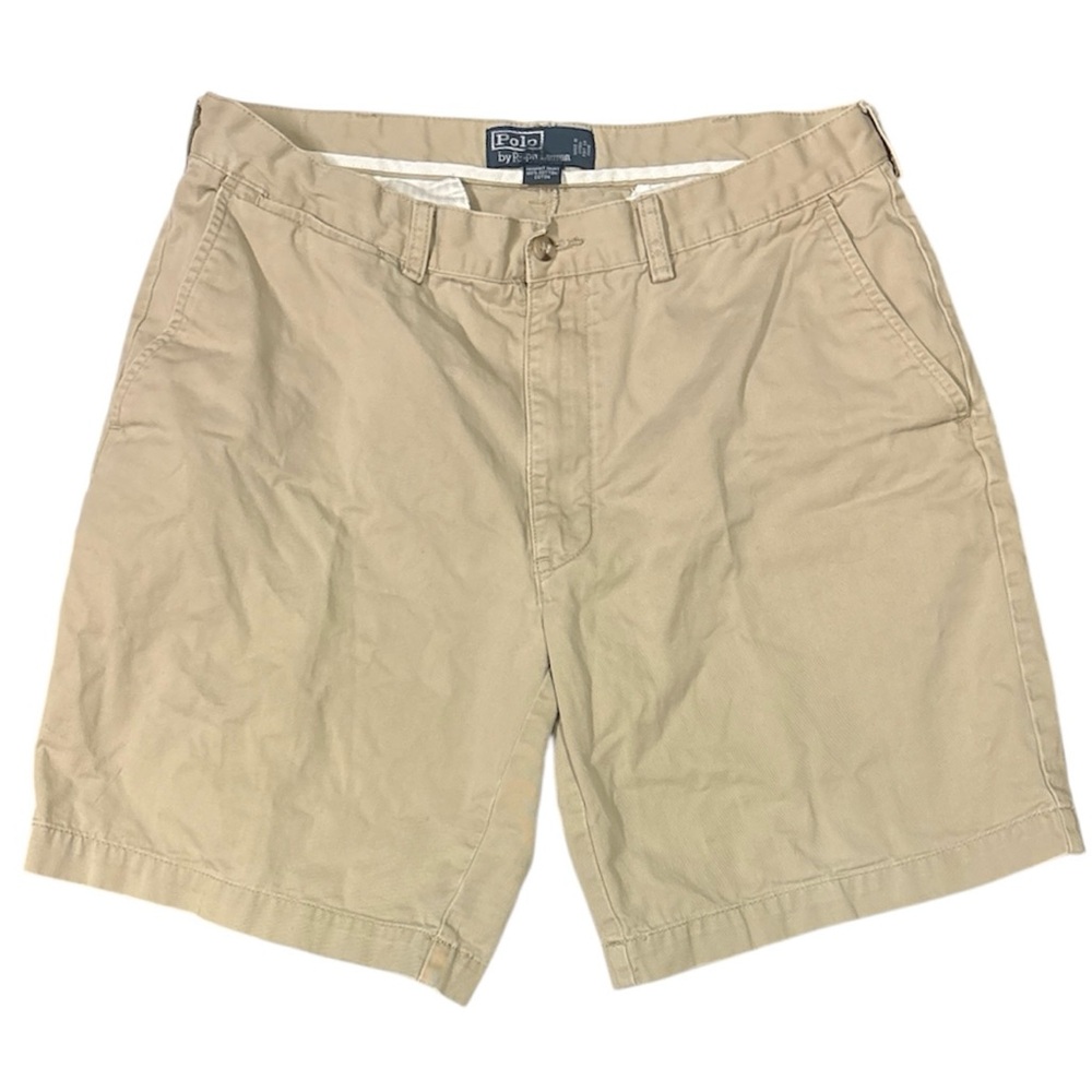 Polo By Ralph Lauren Prospect Men’s Khaki Shorts 100% Cotton Flat Front Sz 35